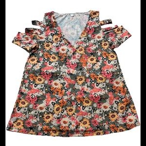 Exclusive Cold Shoulder Floral‎ Print Top Women's L